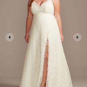 David’s Bridal Spaghetti-Strap V-Neck Lace Wedding Dress